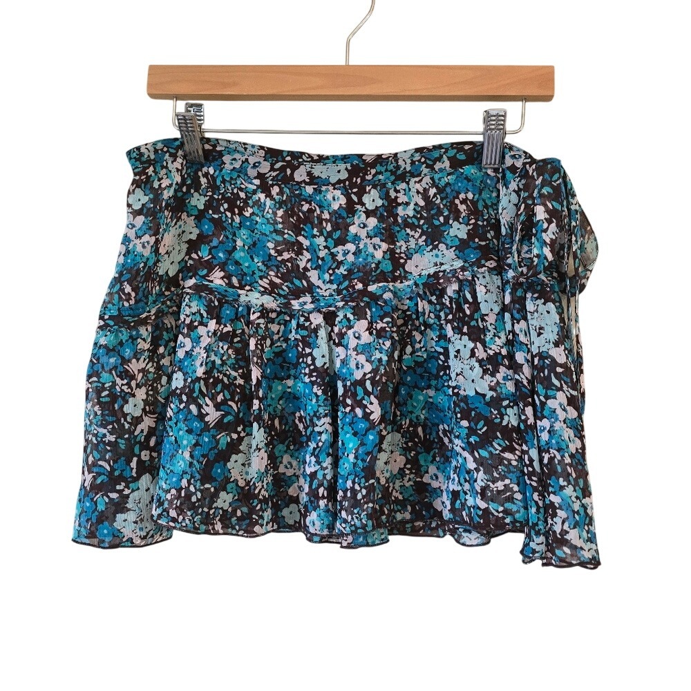 GUESS JEANS Floral Chiffon Mini Skirt in Blue and Brown Size 27 Y2K Coquette